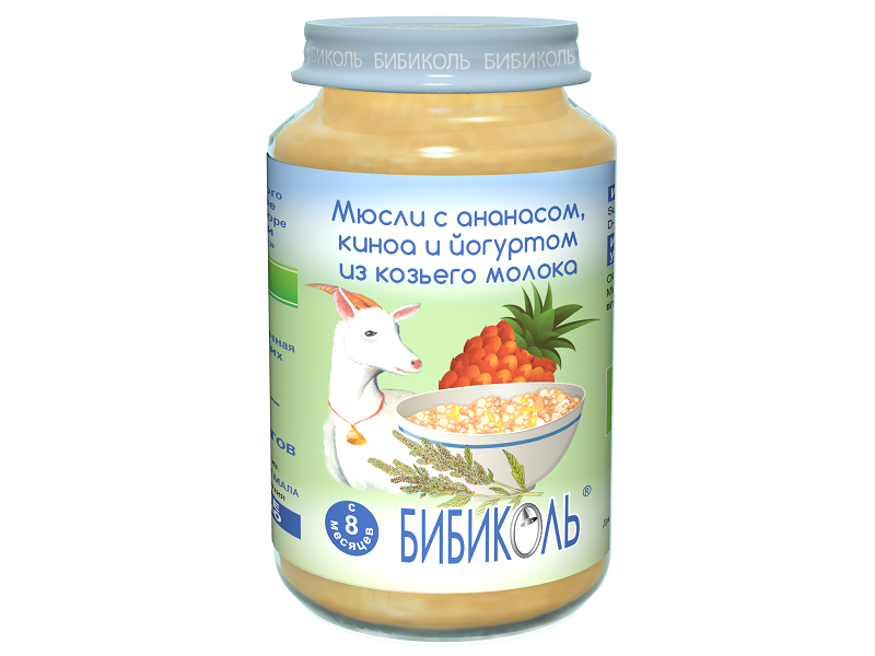 

Пюре Бибиколь, Мюсли с ананасом, киноа и йогуртом из козьего молока 190 г