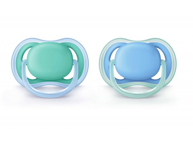 

Пустышка Philips Avent Ultra Air, 6-18 мес., 2шт. синий/зеленый
