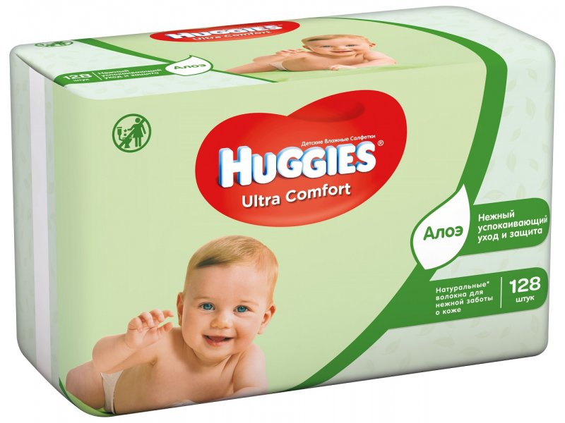 

Салфетки влажные Huggies Ultra Comfort Natural алоэ, 128 шт