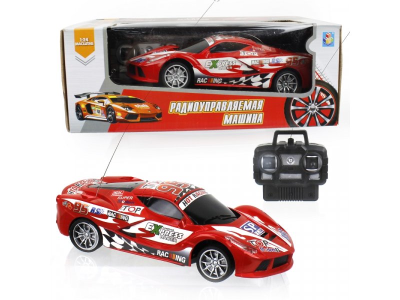 

Игрушка 1Toy Спортавто Машина на р/у, 27 МГц, 4 канала, на батарейках, свет, 1:24 красный