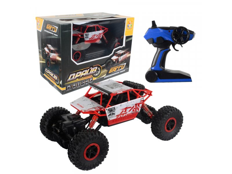 

Игрушка 1Toy Драйв, раллийная машина бигвил на р/у, 2,4GHz, 4WD, курковый пульт, c АКБ Ni-CD, 1:18 красный/белый