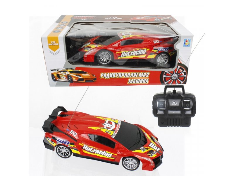 

Игрушка 1Toy Спортавто Машина на р/у, 27 МГц, 4 канала, на батарейках, свет, 1:24 красный