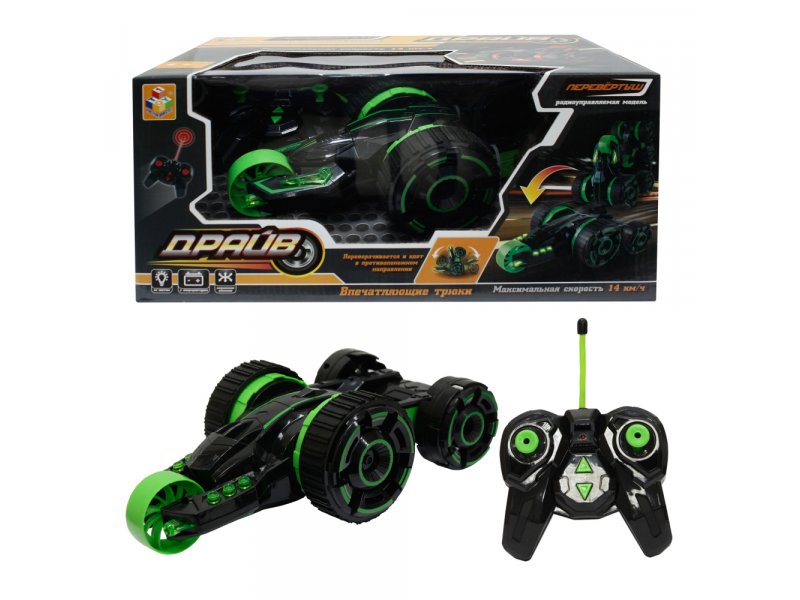 

Игрушка 1Toy Драйв, трюковая машина-перевёртыш на р/у, 27MHz, со светом, с АКБ зеленый