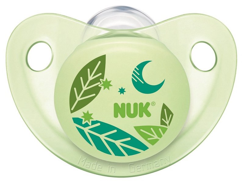 

Соска-пустышка Nuk Trendline Night&Day силиконовая ортодонтическая Листочки, р. 1