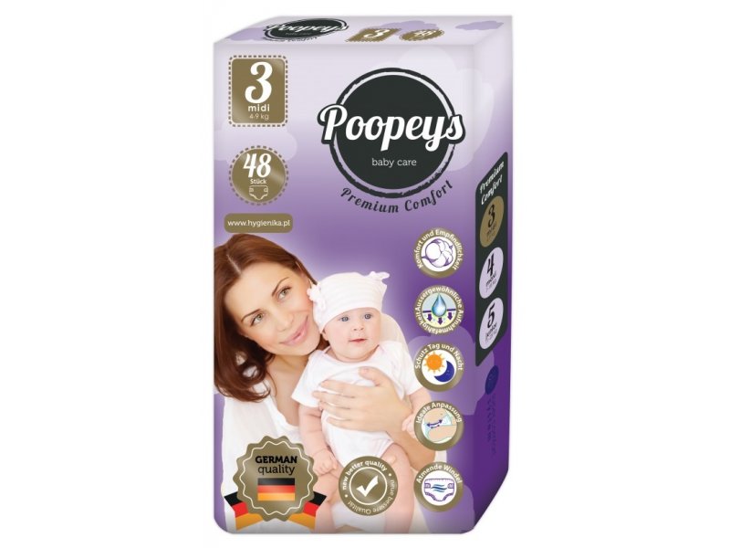 

Подгузники Poopeys Premium Comfort Midi 4-9 кг, 48 шт.