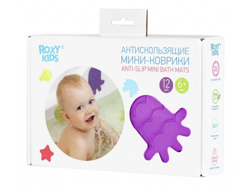

Коврики-мини Roxy-Kids антискользящие для ванны, 12 шт. микс