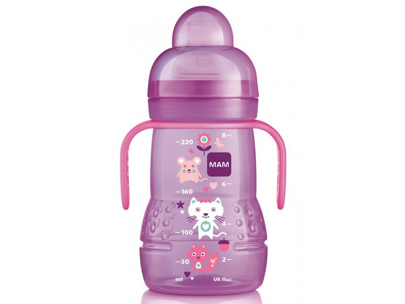 

Поильник MAM Trainer тренировочный, силиконовая соска-непроливайка и сверхмягкий носик, 220 мл розовый