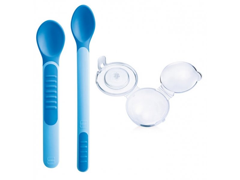 

Ложка MAM Feeding Spoons&Cover для кормления с защитным футляром, 2 шт. голубой
