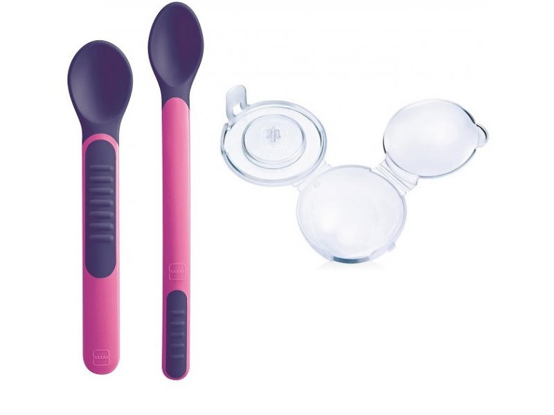 

Ложка MAM Feeding Spoons&Cover для кормления с защитным футляром, 2 шт. розовый