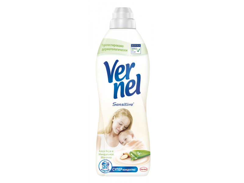 

Кондиционер Vernel Sensitive для белья алоэ вера и миндальное молочко, 910 мл
