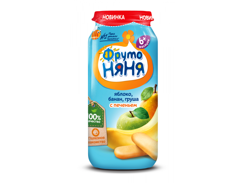 

Пюре ФрутоНяня Яблоко, банан, груша с печеньем 250 г
