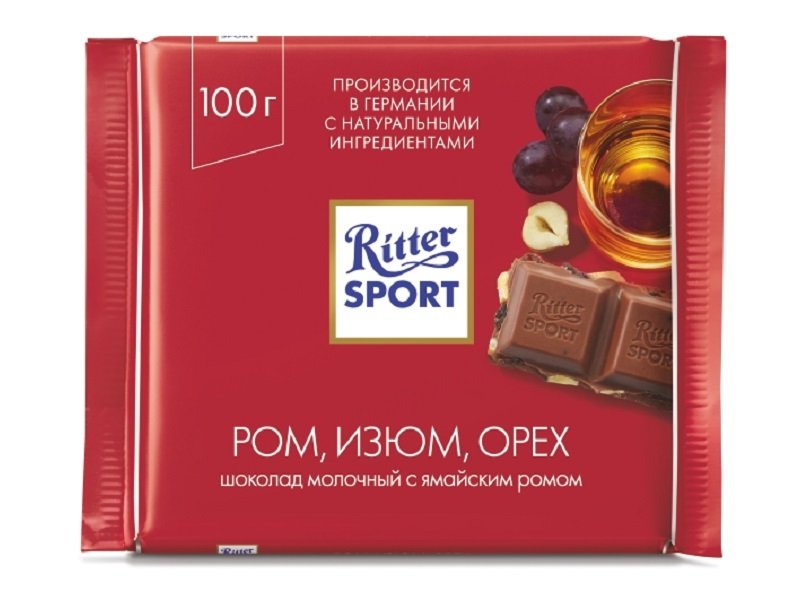 

Шоколад Ritter Sport молочный Ром, изюм, орех 100 г