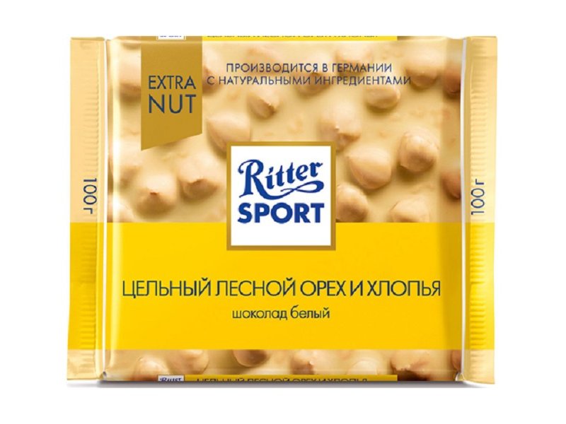 

Шоколад Ritter Sport белый с цельным лесным орехом и хлопьями 100 г
