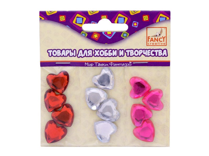 

Камни Fancy Creative самоклеящиеся Сердечки разноцветные, d= 1,5 см, 12 шт.