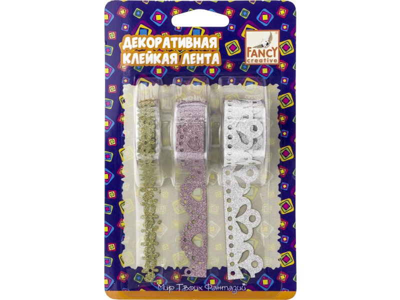 

Лента Fancy Creative клейкая декоративная Блеск-3; 12, 18, 24 мм*1,5 м, 3 шт.