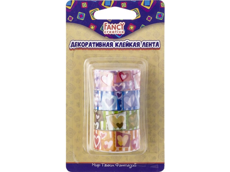 

Лента Fancy Creative клейкая декоративная Сердечки, 15 мм*3 м, 4 шт.