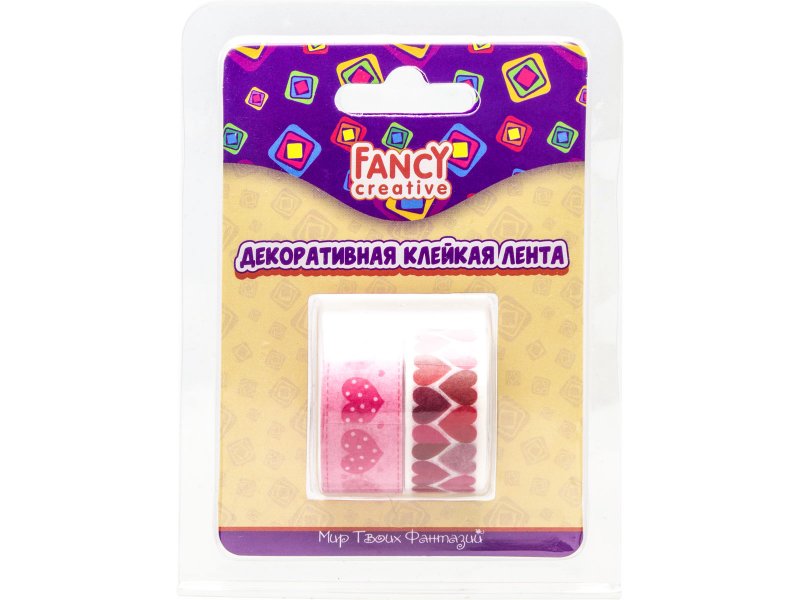 

Лента Fancy Creative клейкая декоративная, Сердечки, бумага, 15 мм*1,5 м, 2 шт.