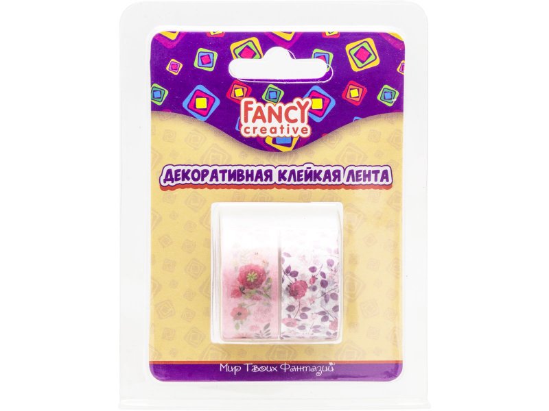 

Лента Fancy Creative клейкая декоративная Цветочки, бумага, 15 мм* 1,5 м, 2 шт.
