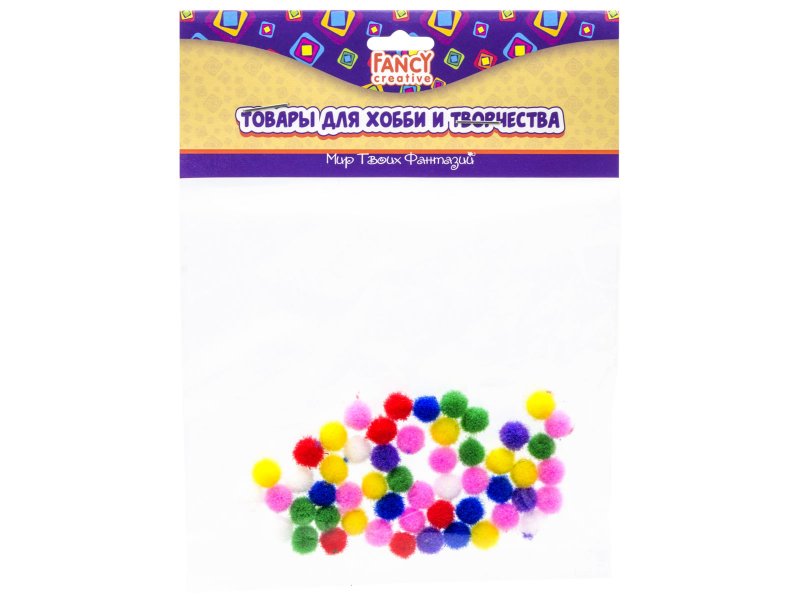 

Помпоны Fancy Creative, 7 цветов, диаметр 8 мм, 50 шт.