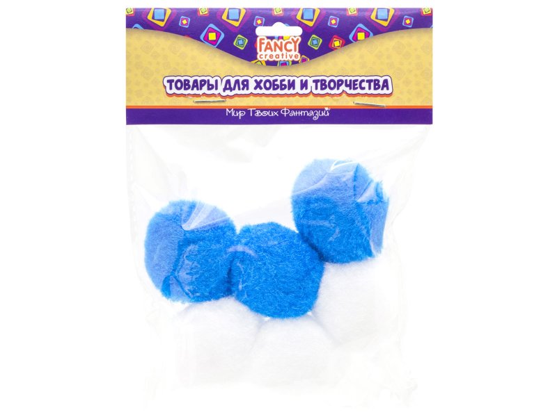 

Помпоны Fancy Creative, d=40 мм, 6 шт, синие и белые