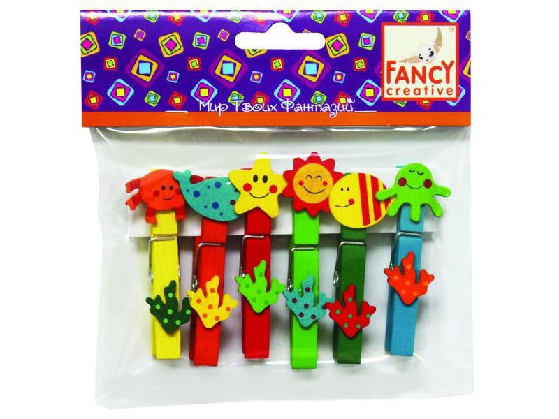 

Прищепки Fancy Creative деревянные, Морской мир, 10*72 мм, 6 шт.