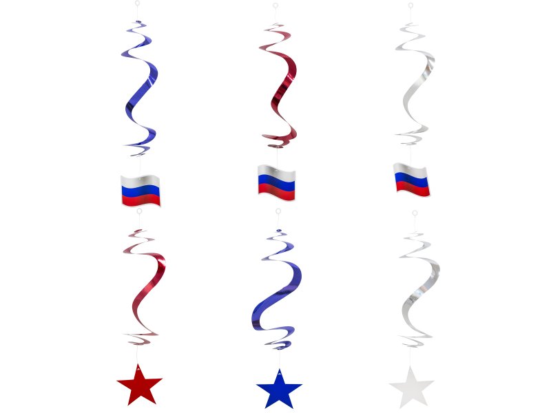 

Набор подвесок Action!, праздничных Россия, 6 шт. (3 звезды и 3 флага), 60 см
