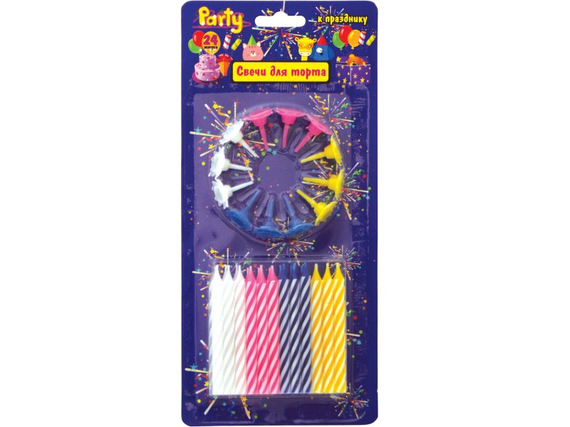 

Набор свечей Action! для торта Классика, 24 шт., 6 см, с держателями