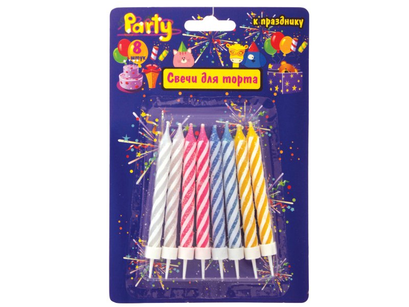 

Набор свечей Action! для торта, блестящие, 8 шт., 8 см с держателями