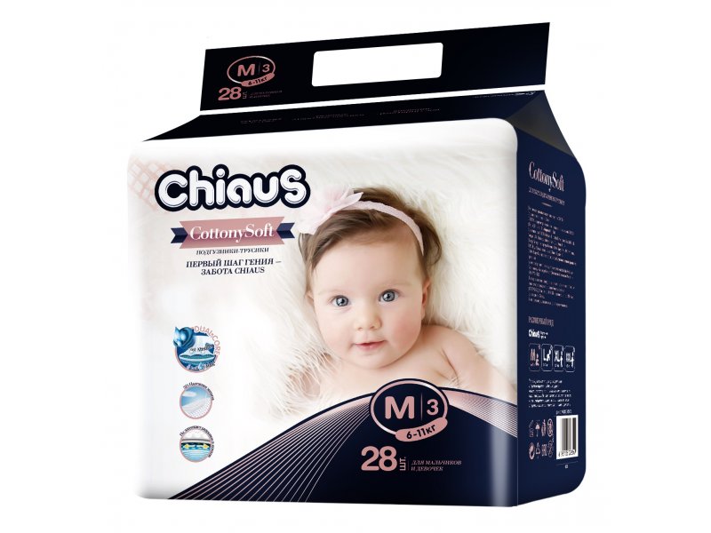 

Подгузники-трусики Chiaus Cottony Soft M (6-11 кг), 28 шт.