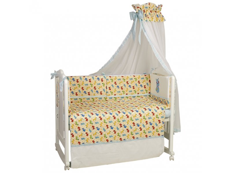 Polini Комплект в кроватку Polini kids, Собачки 7 предметов, 120х60 бежевый/голубой комплект в кроватку sweet baby vela beige бежевый с рис 7 предметов сатин