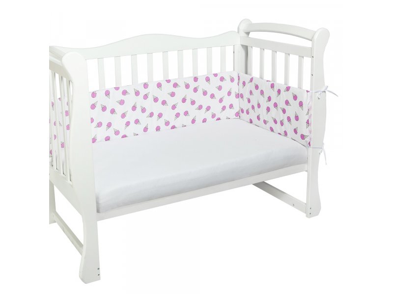 AmaroBaby Бортик AmaroBaby в кроватку двухсторонний, 4 предмета (на молнии) Мороженки/белый