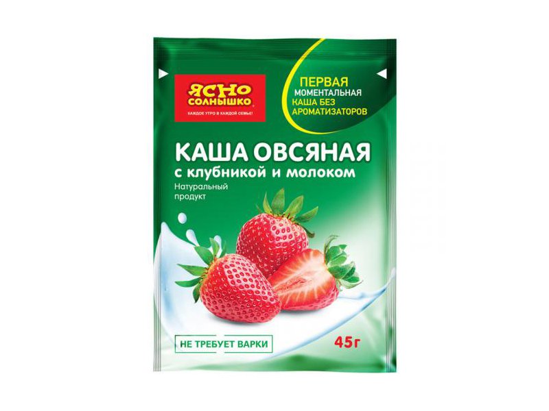 Ясно Солнышко Каша овсяная Ясно Солнышко с клубникой и молоком 45 г