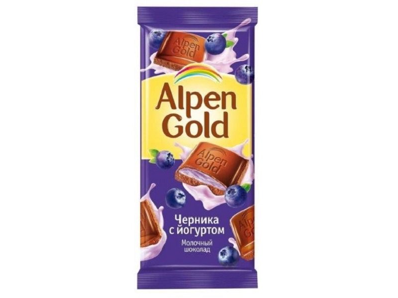 Alpen Gold Шоколад молочный Alpen Gold с чернично-йогуртовой начинкой, 90 г