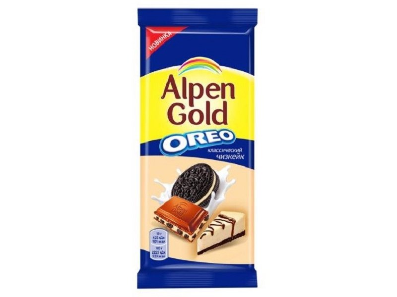 Alpen Gold Шоколад Alpen Gold Oreo с начинкой со вкусом чизкейка и кусочками печенья, 95 г