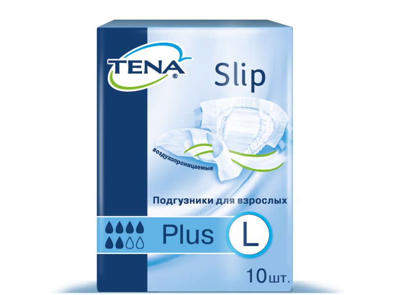 Tena Подгузники для взрослых Tena Slip Plus, размер L (100-150 см), 10 шт