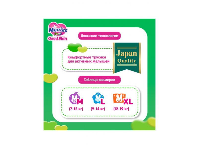 Подгузники-трусики Merries Good Skin размер M (7-12) кг, 50 шт р.3 (размер  М) купить в детском интернет-магазине ВотОнЯ по выгодной цене.