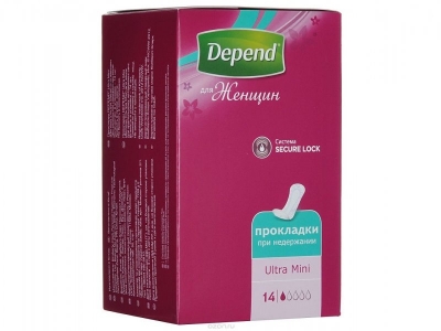 Прокладки Depend, женские при недержании, Ультра Мини 14 шт 1-00103182_1