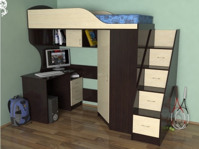 Кровать-чердак Мезонин Мебель, Квартет-2 с лестницей/ящиками 1-00108136_1