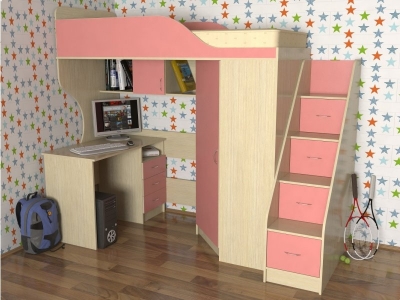 Кровать-чердак Мезонин Мебель, Квартет-2 с лестницей/ящиками 1-00108139_1