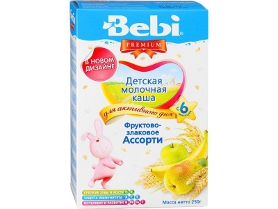 Каша Bebi Premium, молочная Фруктово-злаковое ассорти 250 г 1-00068291_1