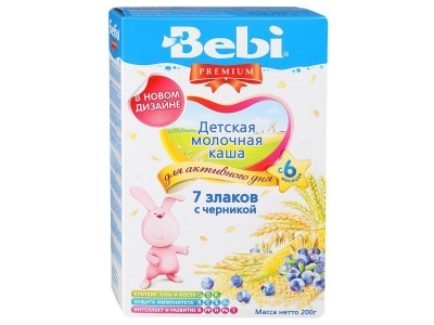 Каша Bebi Premium, молочная 7 злаков с черникой 200 г 1-00068295_1