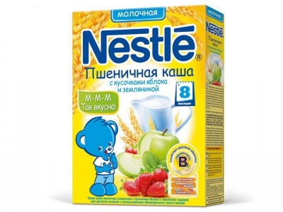Каша Nestle, молочная пшеничная с земляникой и яблоком, 250 г 1-00054073_1