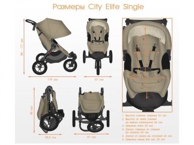 Коляска-книжка Baby Jogger, City Elite Single-Sand, 3-х колесн. 1-00029164_2