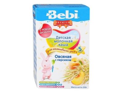 Каша Bebi Premium, молочная овсяная с персиком 250 г 1-00000378_1
