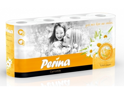 Бумага туалетная Perina 3 слойная с ароматом Ромашки, цвет.тиснение, 8 рулона 1-00157946_1