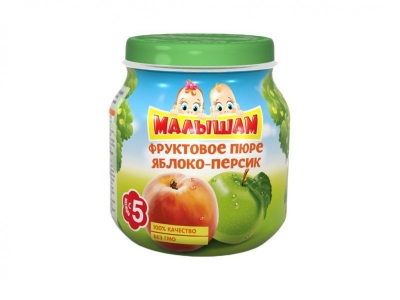 Пюре Малышам из яблок и персиков с сахаром, 100 г 1-00089457_1