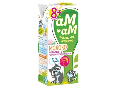 Молоко Ам-Ам мамина забота ультрапастеризованное с витамином С 3,2%, 205 г 1-00147770_1
