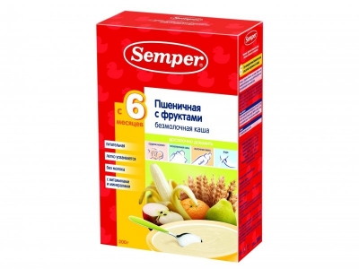 Каша Semper, безмолочная пшеничная с фруктами 200 г 1-00000746_1