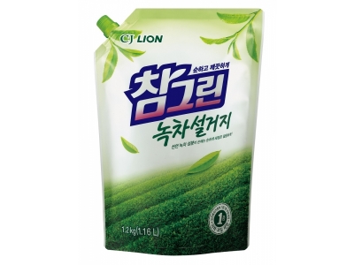 Средство CJ Lion для мытья посуды Chamgreen с ароматом зеленого чая, мягкая упаковка, 1200 г 1-00145097_1