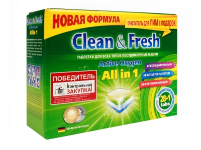 Таблетки для посудомоечной машины Clean&Fresh All in 1, 28 шт. 1-00152308_1